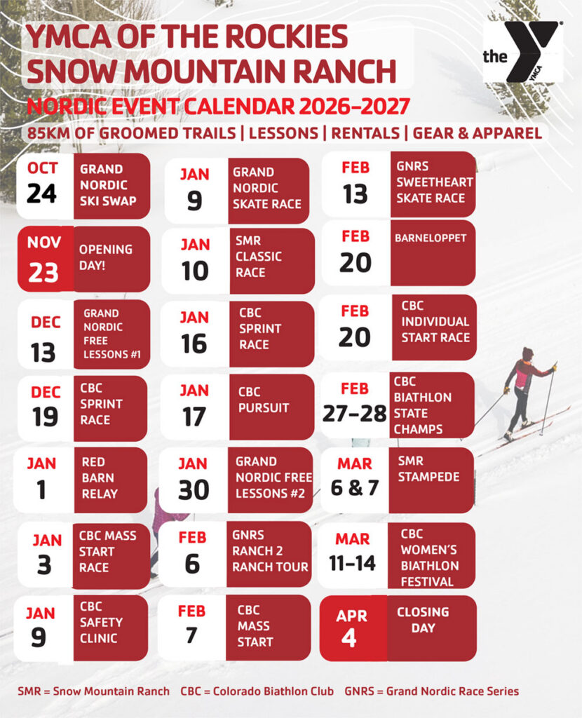 Snow Mountain Ranch Nordic Center calendar 2026-2027